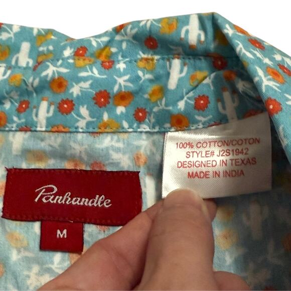 Panhandle Juniors Pearl Snap Shirt Turquoise Blue Floral Cactus Print Medium - Picture 3 of 12
